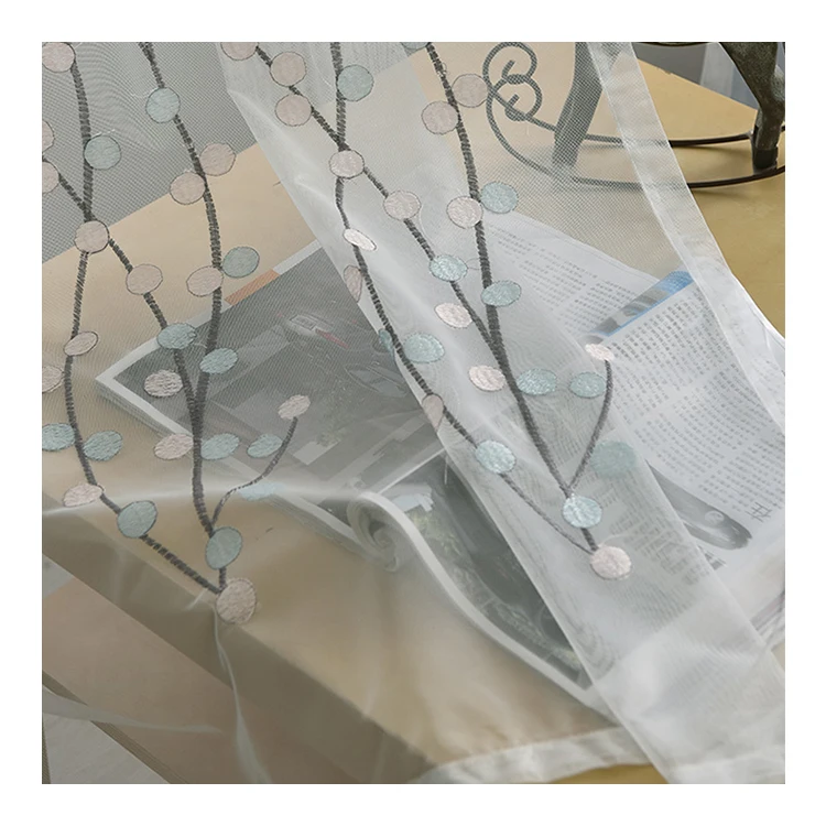 Quality blue round point tree window curtains for the living room