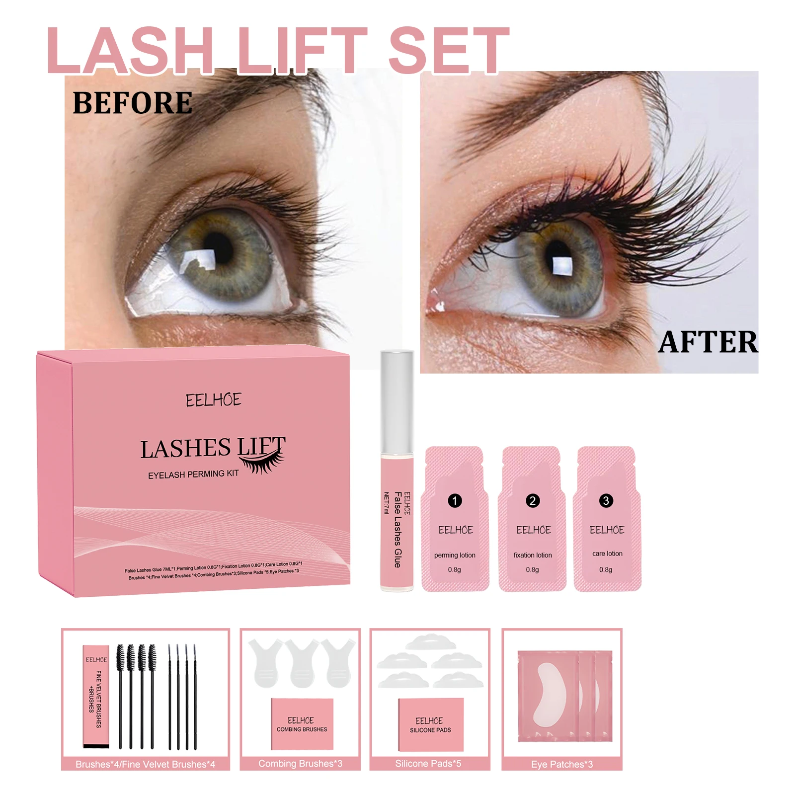 EELHOE Convenient quick eyelash perm set  Cheap COGS family salon lash lift kit Curling eyelash set natural  volume & curl SS