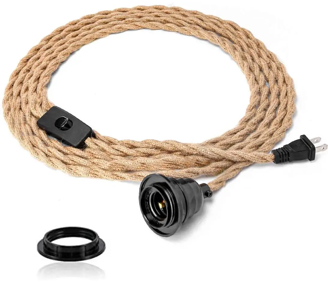 
Dongguan Hi quality E26/E27 EU or US 2Pin Plug powercord with swicth 3-head hemp linen string lamp 