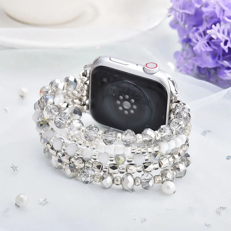 Роскошная бижутерия, 44 мм ремешок для часов, ремешок из агата и жемчуга, роскошный дизайн для смарт-часов Apple