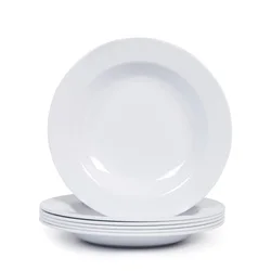 Runde tiefe teller restaurant weib wide rim pasta plate, deep well plastic round 9 inch melamine soup dish