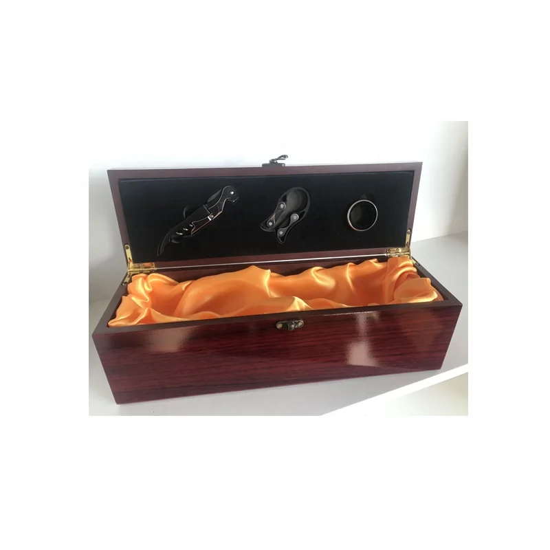 3 pieces wine accessories gift set with wooden box for 1bottle