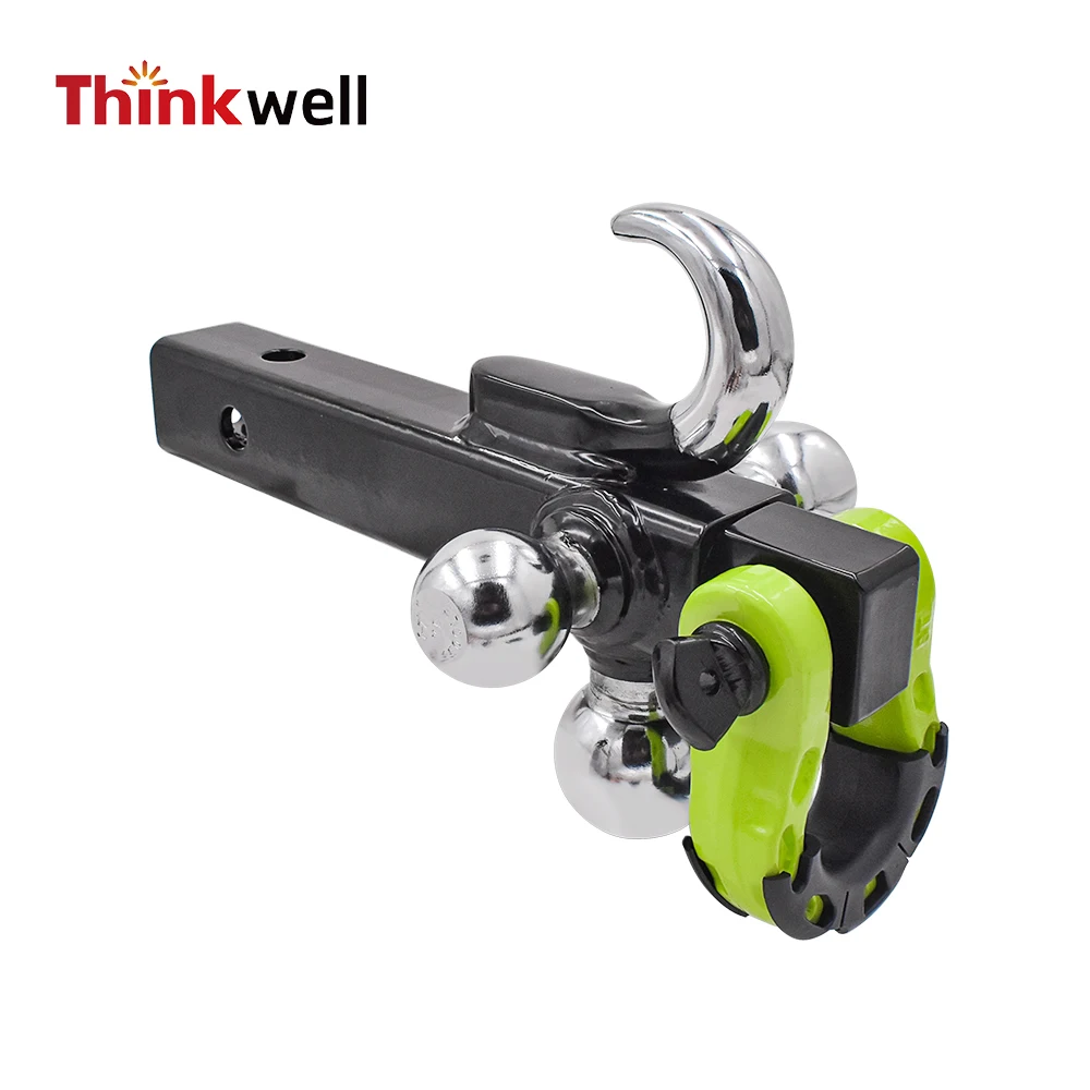 Trailer Hitch Tri-Ball Mount with Hoo k& Pin & Rotatable Tow Shackle