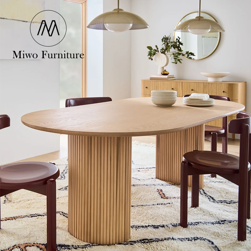 Northern New Style Oblong Natural Ellington Oval Pedestal Dining Table chair Set 4 6 Seater Modern Wooden workbench custom