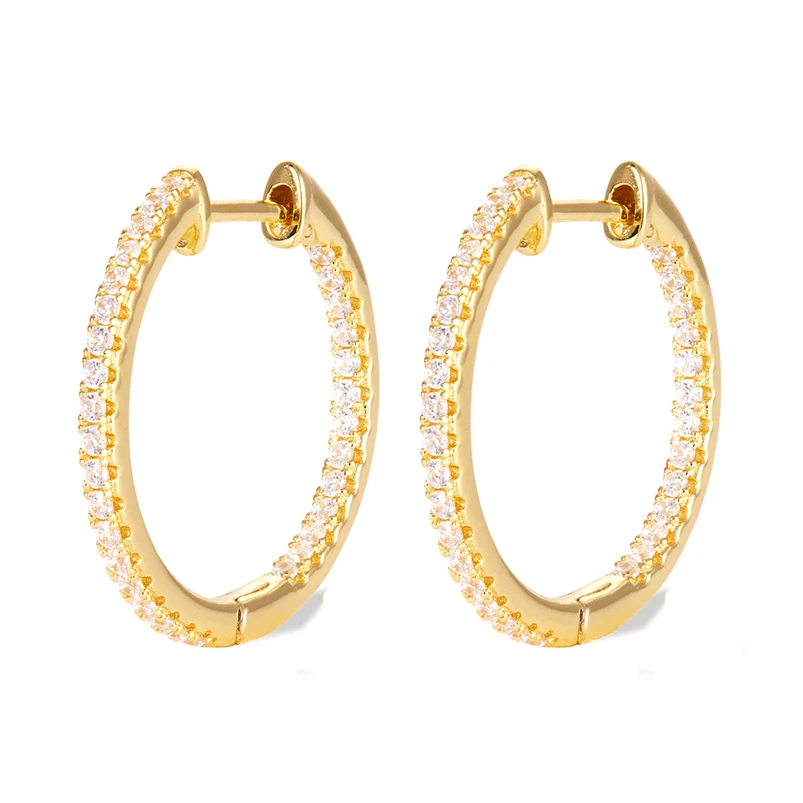 Gemnel classic 925 sterling silver micro pave 5A CZ inside out large hoop diamond earrings