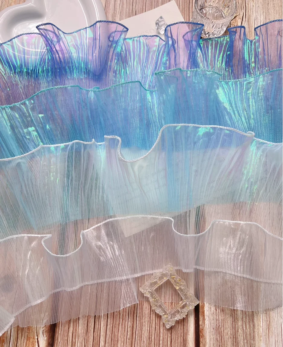pleated iridescent rainbow organza fabric for decoration and costume dress