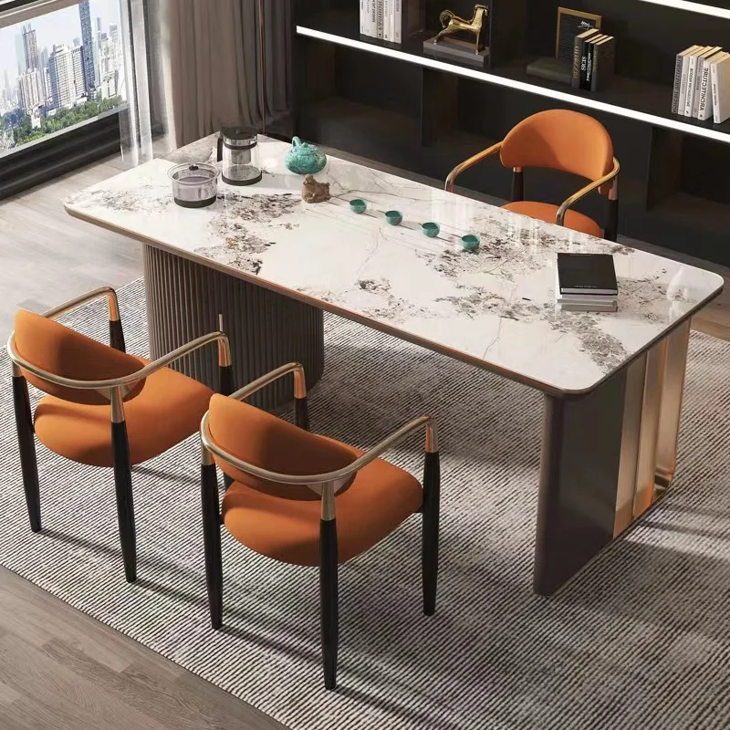 Factory supply luxury modern coffee table marble top gold stainless steel living room Chinese tea table with kung fu tea pot