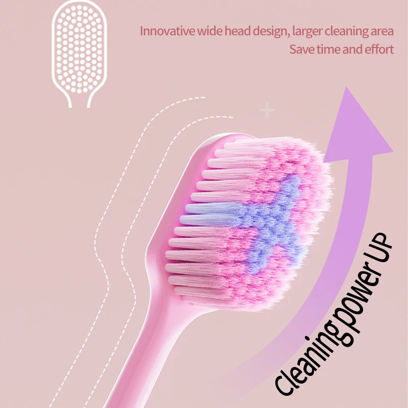 100 hole wide head toothbrush, high-density, 100 hole ultra fine soft bristles, 2 pieces