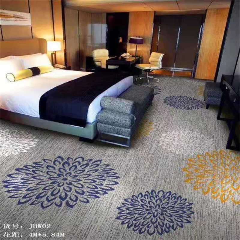 Custom design modern luxury pattern carpet removable nylon printed commercial carpet rug 1000g hotel wall to wall carpet