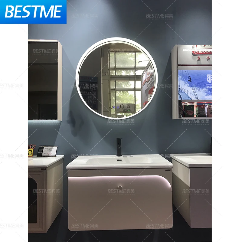 Модная мебель из фанеры чистый белый шкаф для ванной комнаты прочный светодиодный светильник умывальник туалетный столик