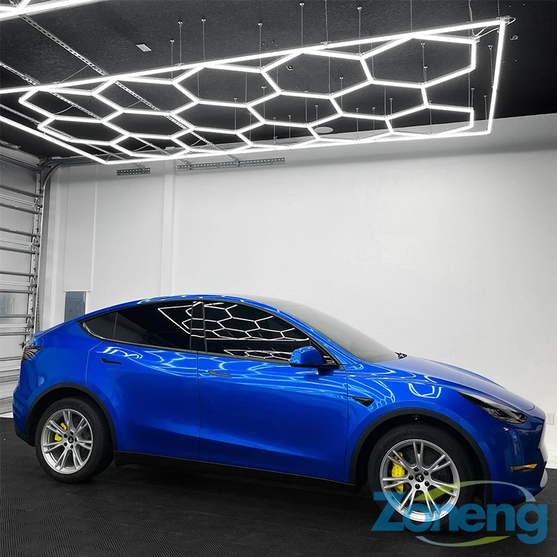 Hot Sale Car Workshop Ceiling LED Hexagon Lights High Quality Auto Repair Shop Garage Detailing Lighting