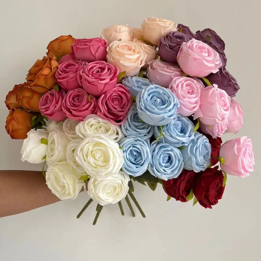 QSLH-F500 artificial flowers factory price 9 heads silk rose flowers artificial rose bouquets for wedding and home decoration