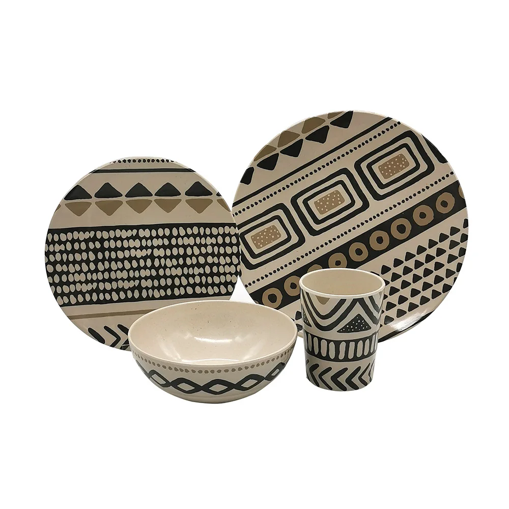 
high quality BPA free hard plastic reusable custom print 10 inch round bamboo fiber melamine dinner plate 