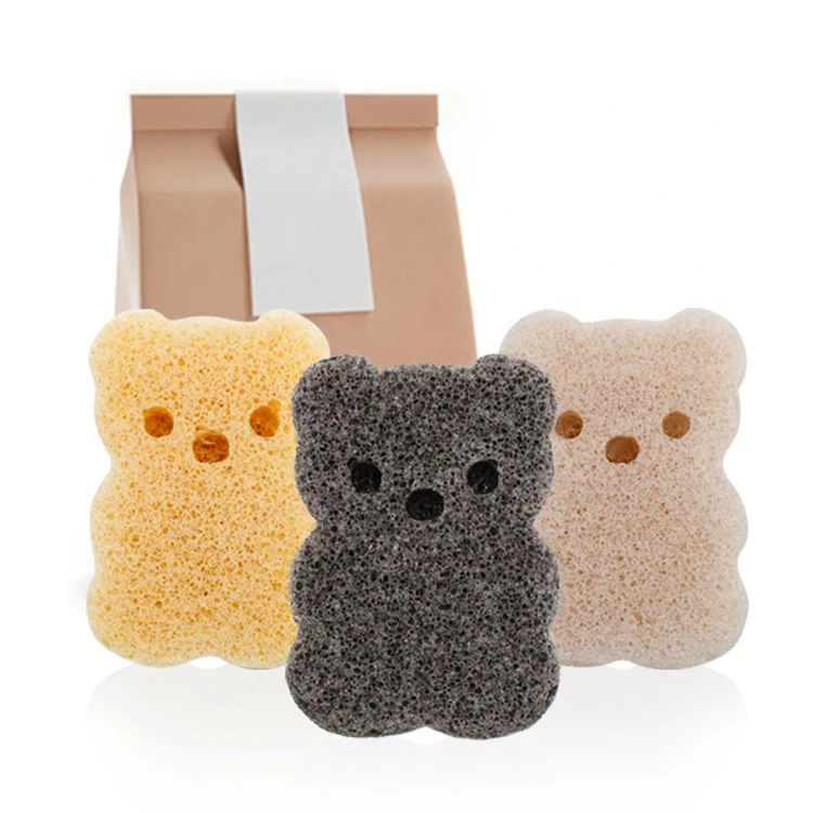 100% Natural Charcoal Konjac Sponge Cute Bear Shape Kids Facial Sponge Baby Konjac Sponge for Infants Toddlers Showering