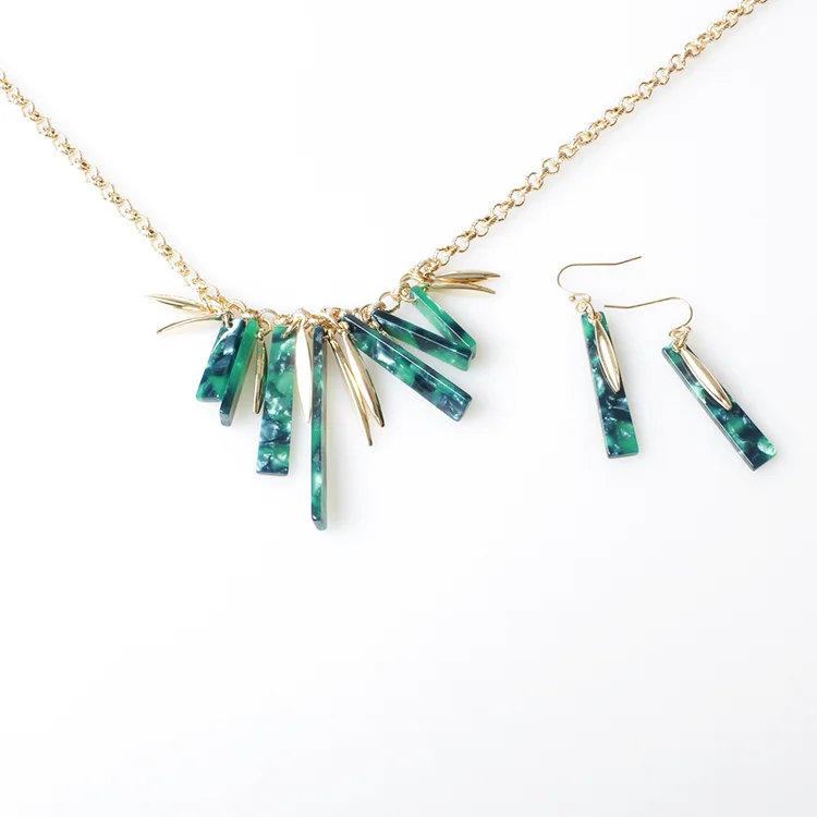 Qingdao V&R Jewelry Juveloj Acetate Plate Metallic Effect Stick Acrylic Resin Lucite Necklace Earring Set
