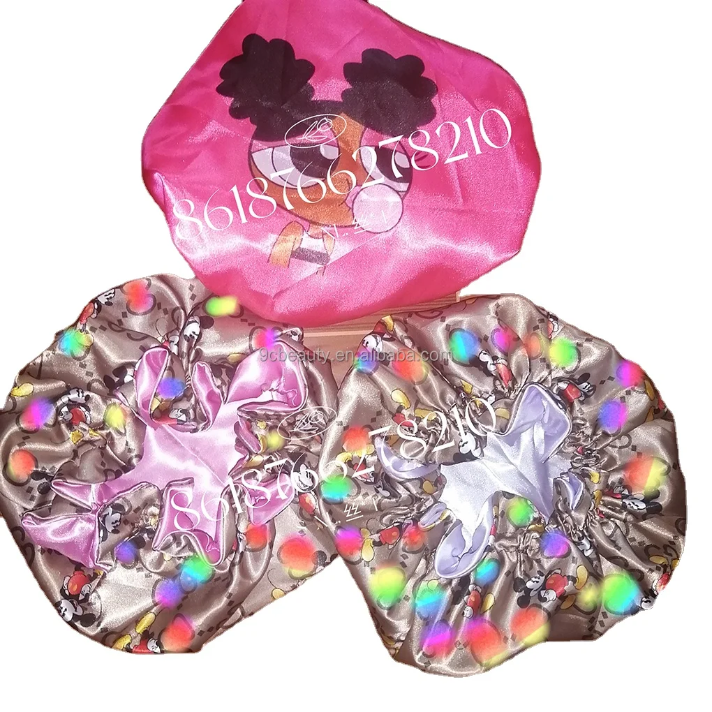 The most popular cartoon characters among children custom kids bonnets satin sleep
