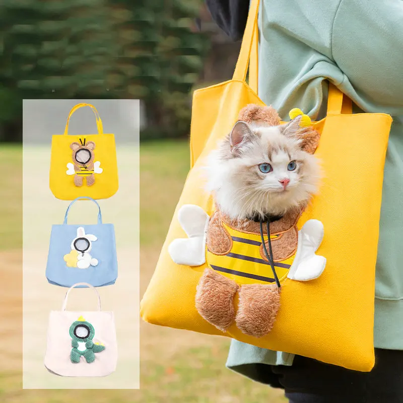 JXANRY Ins Hot Cute Cat Head Out Carry Bag Pet Travel Shoulder Bag Lovely Canvas Pet Cat Tote Bag Manufacturer Supply