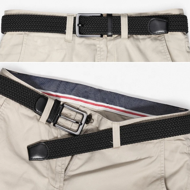 Оптовая продажа мужские плетеные ремни шириной 34 мм стрейч повседневные для гольфа без отверстий