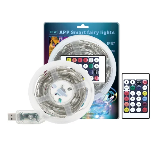 Christmas 5V IP65 waterproof RGB leather line lamp string point control 24 key IR remote control package