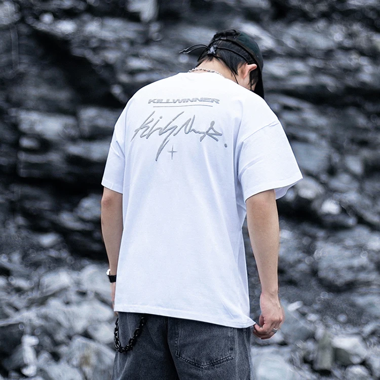 Killwinner fashionable boyfriend style letters tshirt short sleeve heavy cotton unisex puffer print t shirts in bulk