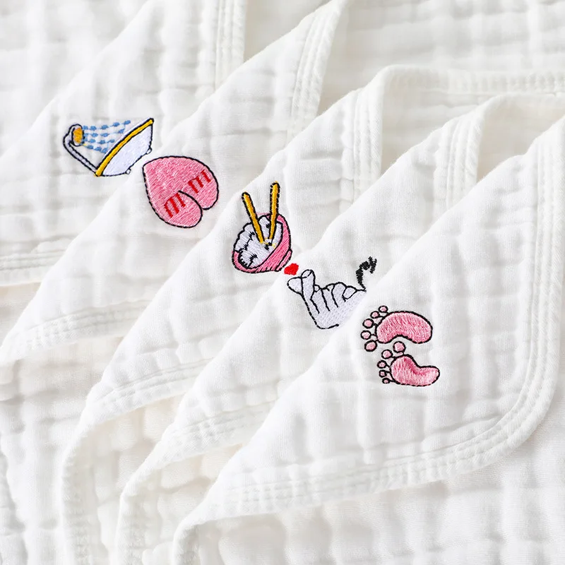Muslin cotton towels with lovely embroidery for baby,soft and comfortable towels for girls and boys