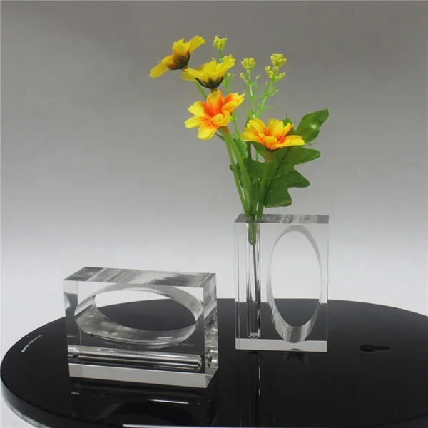 Wholesales wedding glass rectangle shape acrylic napkin  ring holder with flower vase for wedding favor for wedding gifts sets