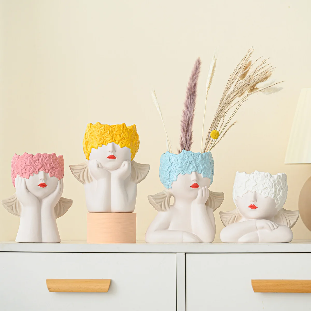 Nordic Decoration Simple Dried Flowers Wholesale White Angel girl Shape Porcelain Flower Vases Home Decor Ceramic Vase