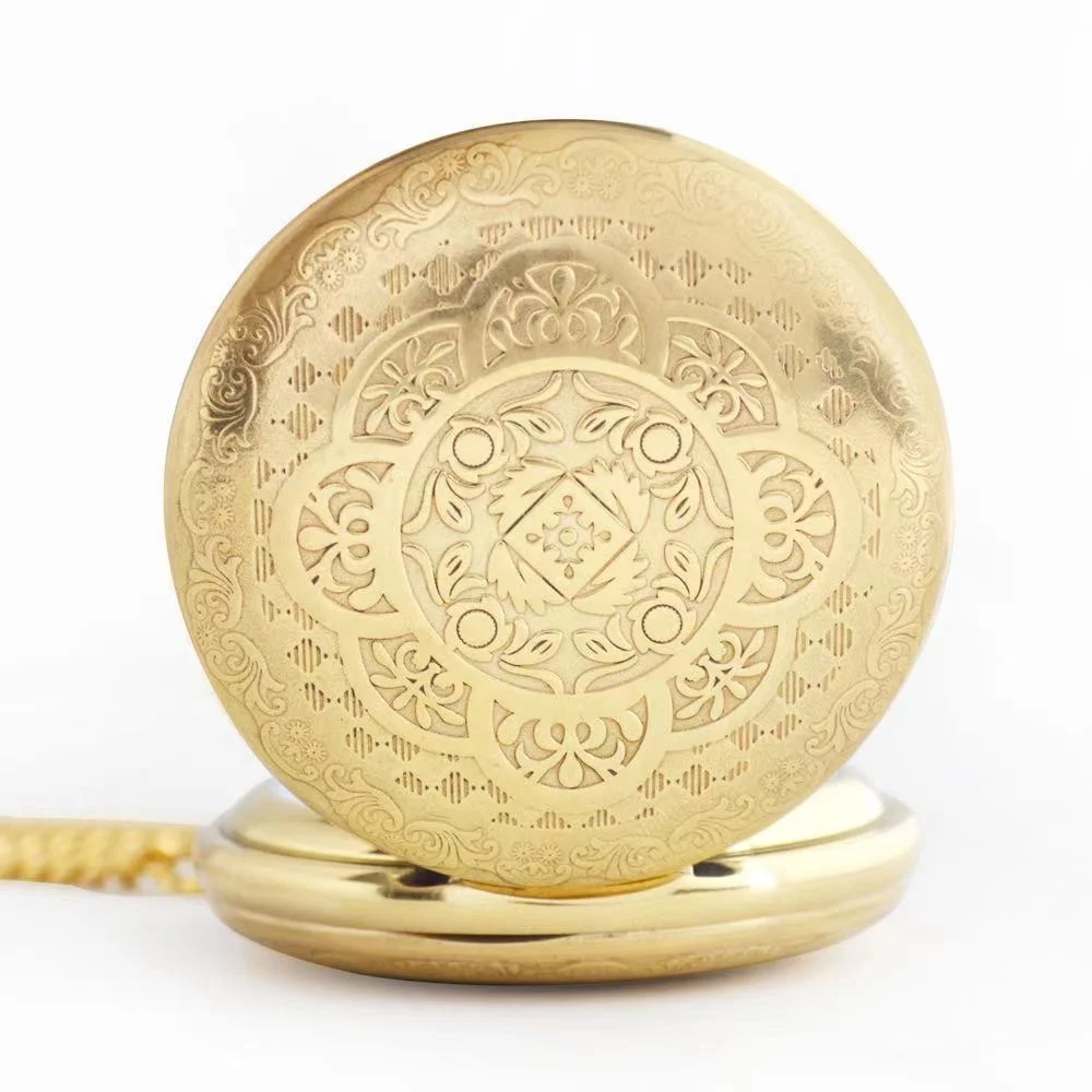 Lower MOQ Custom Engrave Flower Flora Mechanical Pocket Watch Case Bronze Pocket Watch