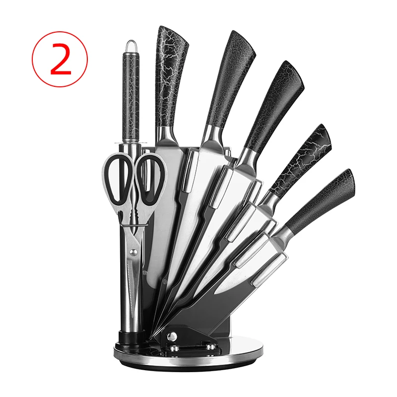 High-end Amazon Hot-sale 8 Pieces Hollow Handle Damascus Stainless Steel Kitchen Knife Set Knives Set With Acrylic Holder