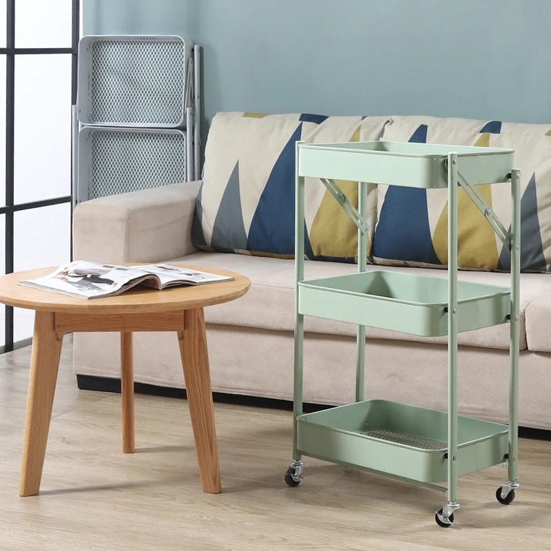 Small 3 tier Metal Utility Rolling Folding 3 Layer Cart Kitchen Trolley In Black Steel