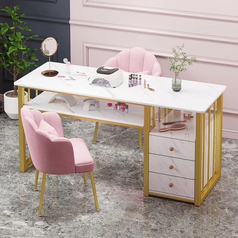 Modern metal light luxury nail table manicure special price marble double professional nails table salon manicure furniture
