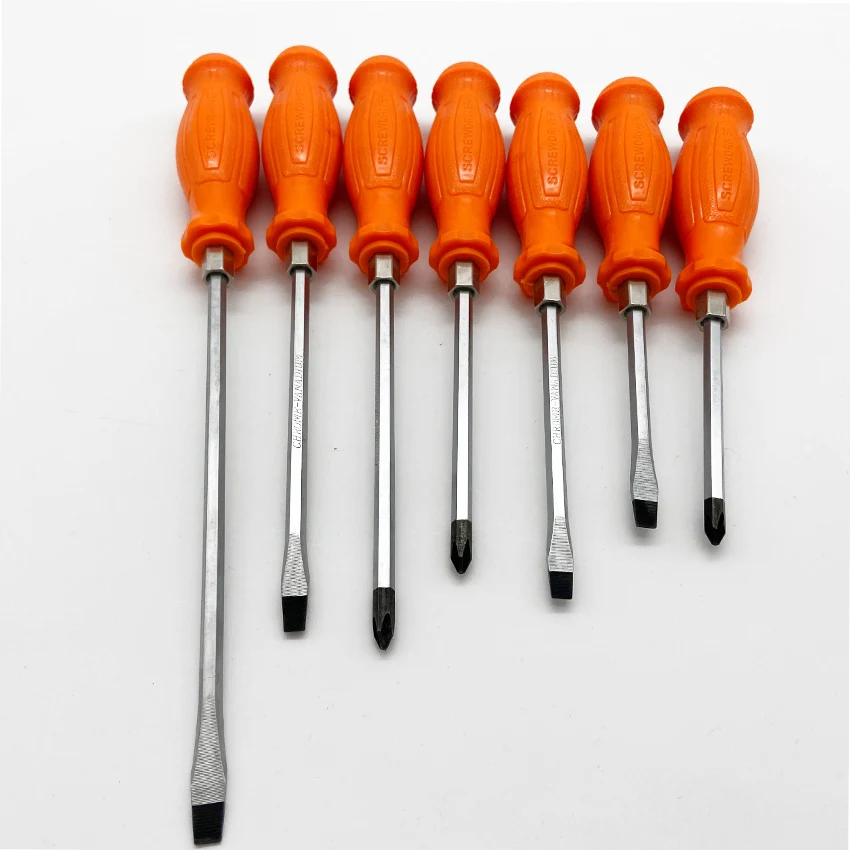 Orange PVC plastic Concave and convex  handle universal screwdriver tool Hardened mirror CRV high intensity magnetic screwdriver