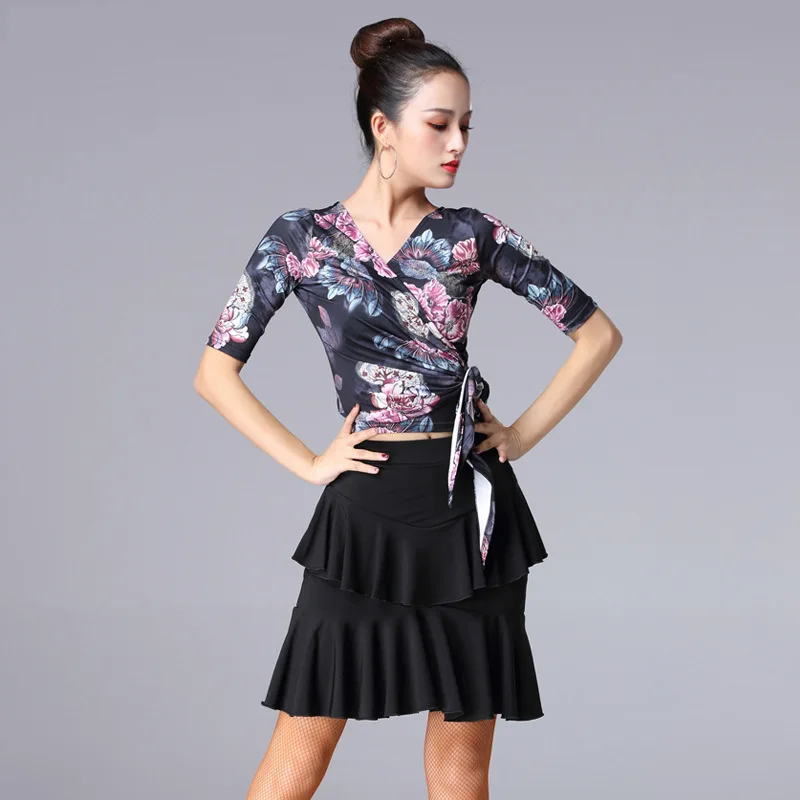 
Fashionable Short Dance Skirt Girl Latin Ballroom Dancewear High Quality Training Dance Dress For Woman Dance Top 