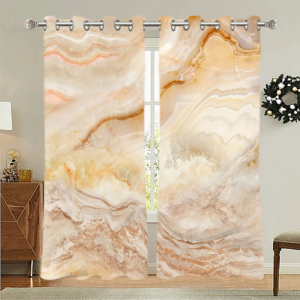 Yellow Marble Window Curtains Heavy Duty Light blocking Panels for living room