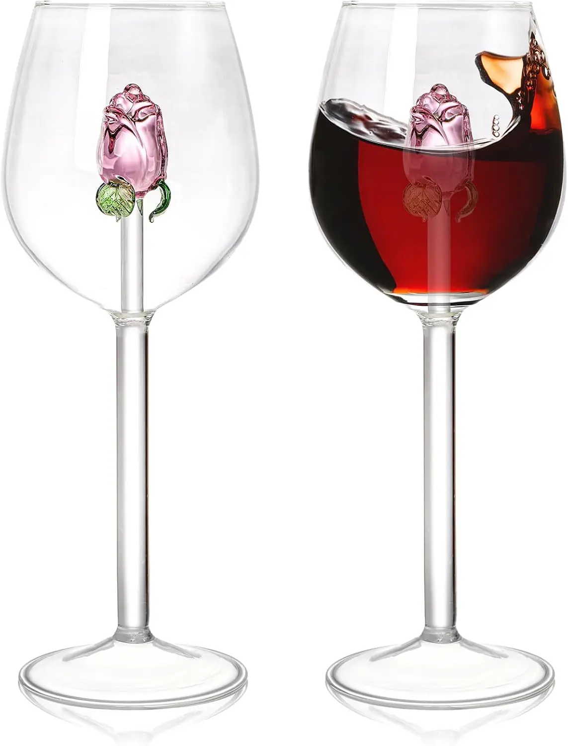 Crystal Champagne Flutes Red Wine Glass Unique Flower Wine Goblet Cocktail Glasses Rose Wine Glass with Rose Inside