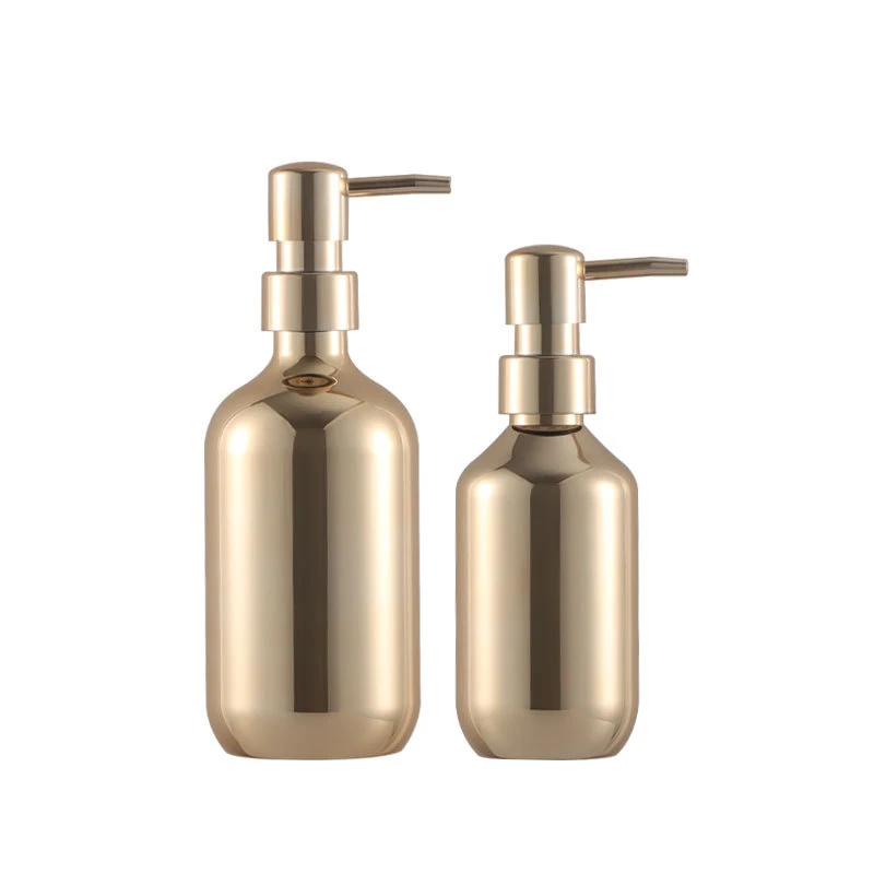 Luxury 10oz 16oz PET plating gold and silver plastic bottle with pump for shampoo,shower gel,lotion and etc