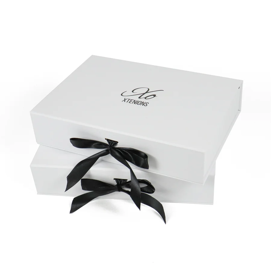 Rigid Cardboard Personalized Baby Shower Gift Box Biodegradable Clothing Magnetic Paper with Tie Bow Ribbon Satin Insert
