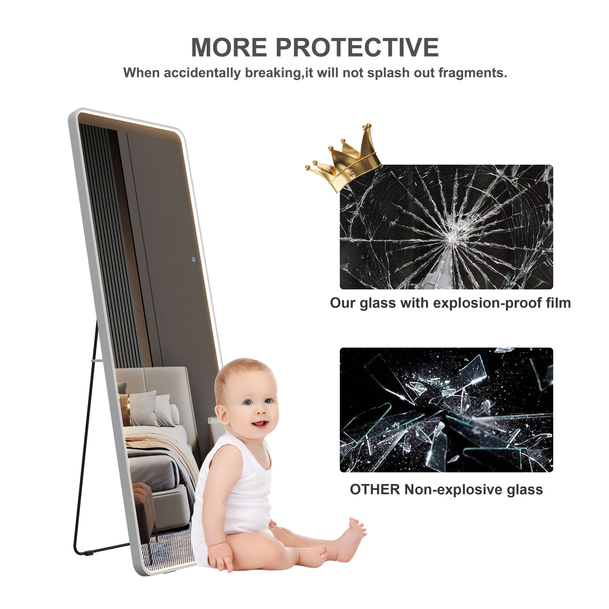 Bedroom Living Room Free Standing Lighted Stand Up Floor Full Body Dressing Length With Light Led Mirror