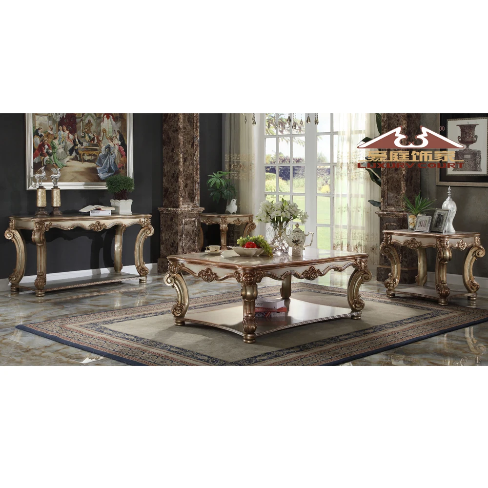 Longhao Furniture Luxury Wholesale Egyptian Carved Wood King Size Golden Bedroom Set with Storage Chest Dressing Table Mirror