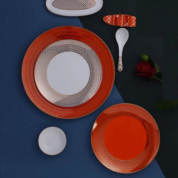 Yellow color decal bone china plates design restaurant dining plate durable porcelain plate & dish