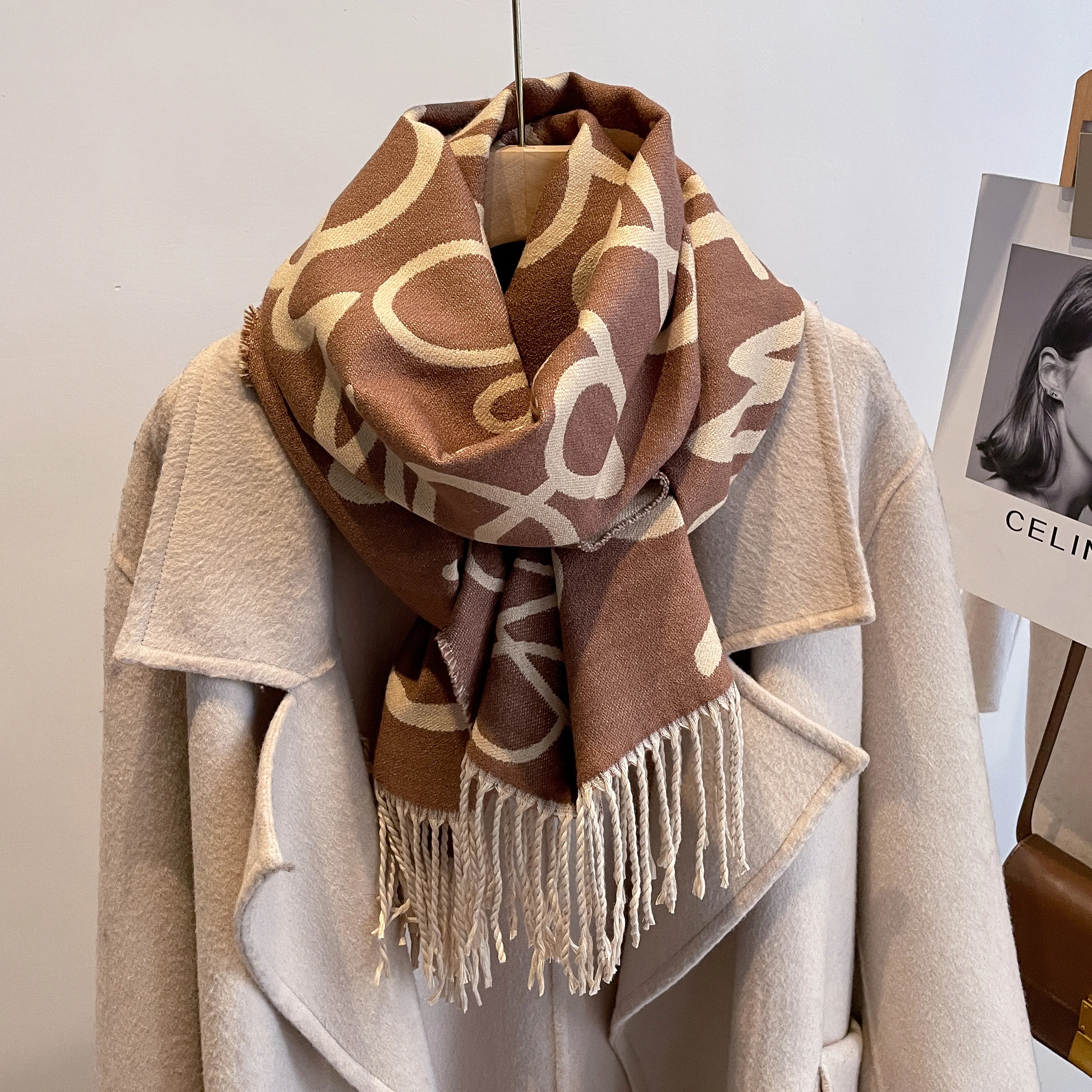 Ladies thickened long warm blanket letters and horse women shawls imitated pashmina luxury designer winter cashmere scarf