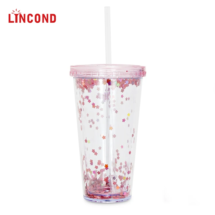 Lincond Double Wall Plastic Cups With Straw And Lid LD-C204