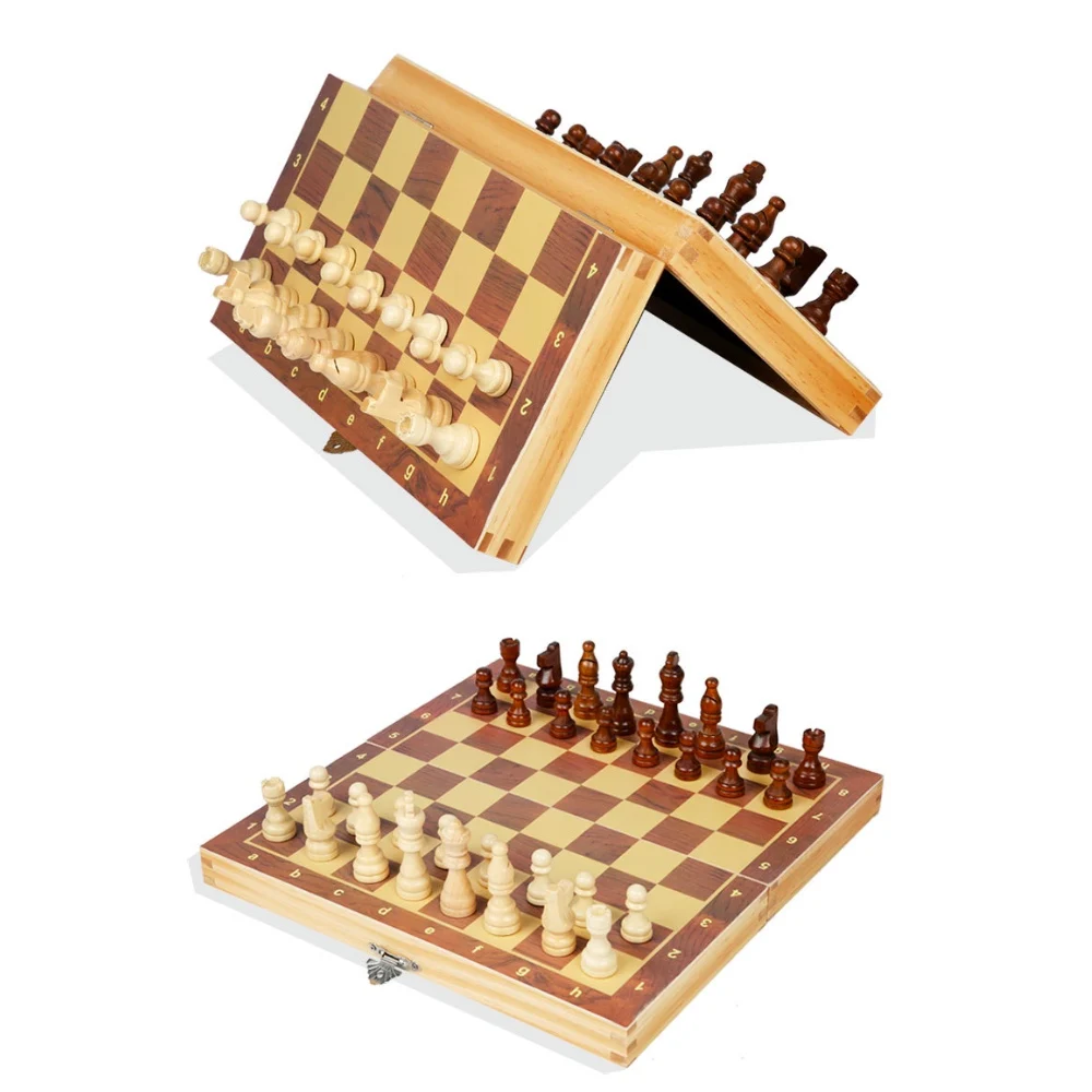 Magnetic Wooden Folding Chess Set Felted Game Board Interior Storage Adult Kids Gift Family Game Chess Board