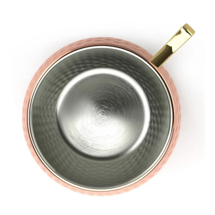 
Ready to ship 500ml 304 stainless steel copper rose gold plating Handgrip hammered Russian moscow mule mugs 