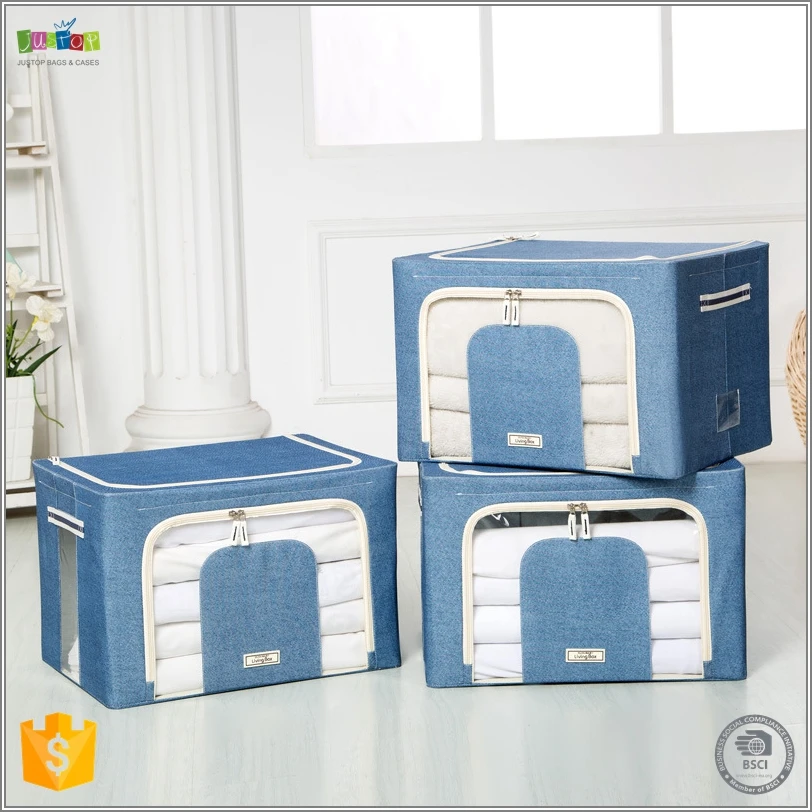 Justop Collapsible Storage Box With Metal Frame, Pure Color Transparent Storage Box