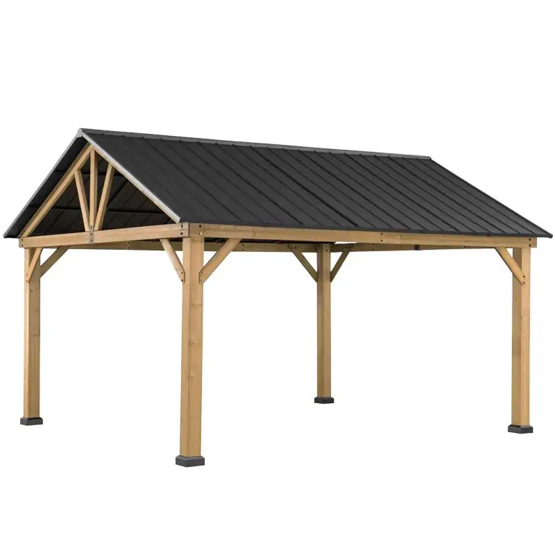 Modern Chinese style outdoor wood gazebo courtyard villa garden leisure pavilion terrace solid wood awning wooden pergola