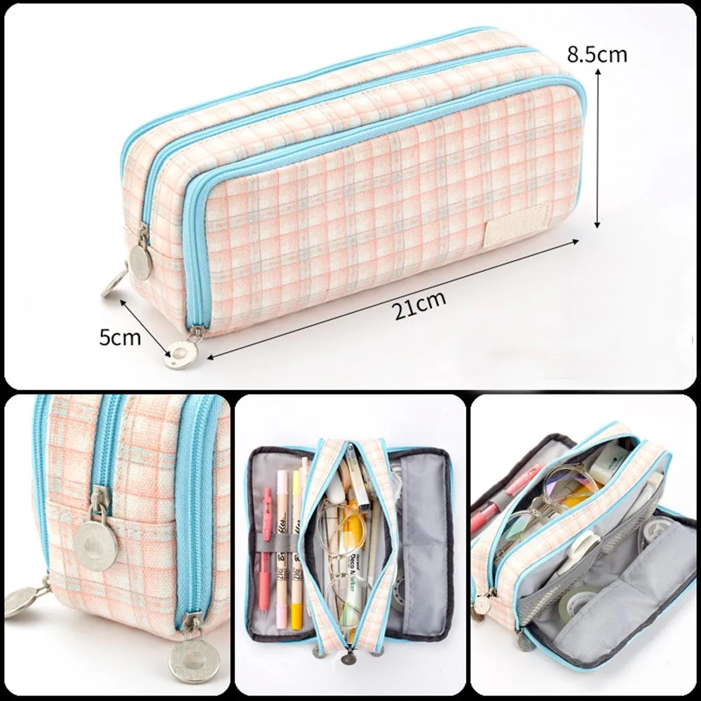 Big Capacity Pencil Pen Case Kawaii Stationery Zippee High Quality Japanese Style Soft Leather Pencil Case