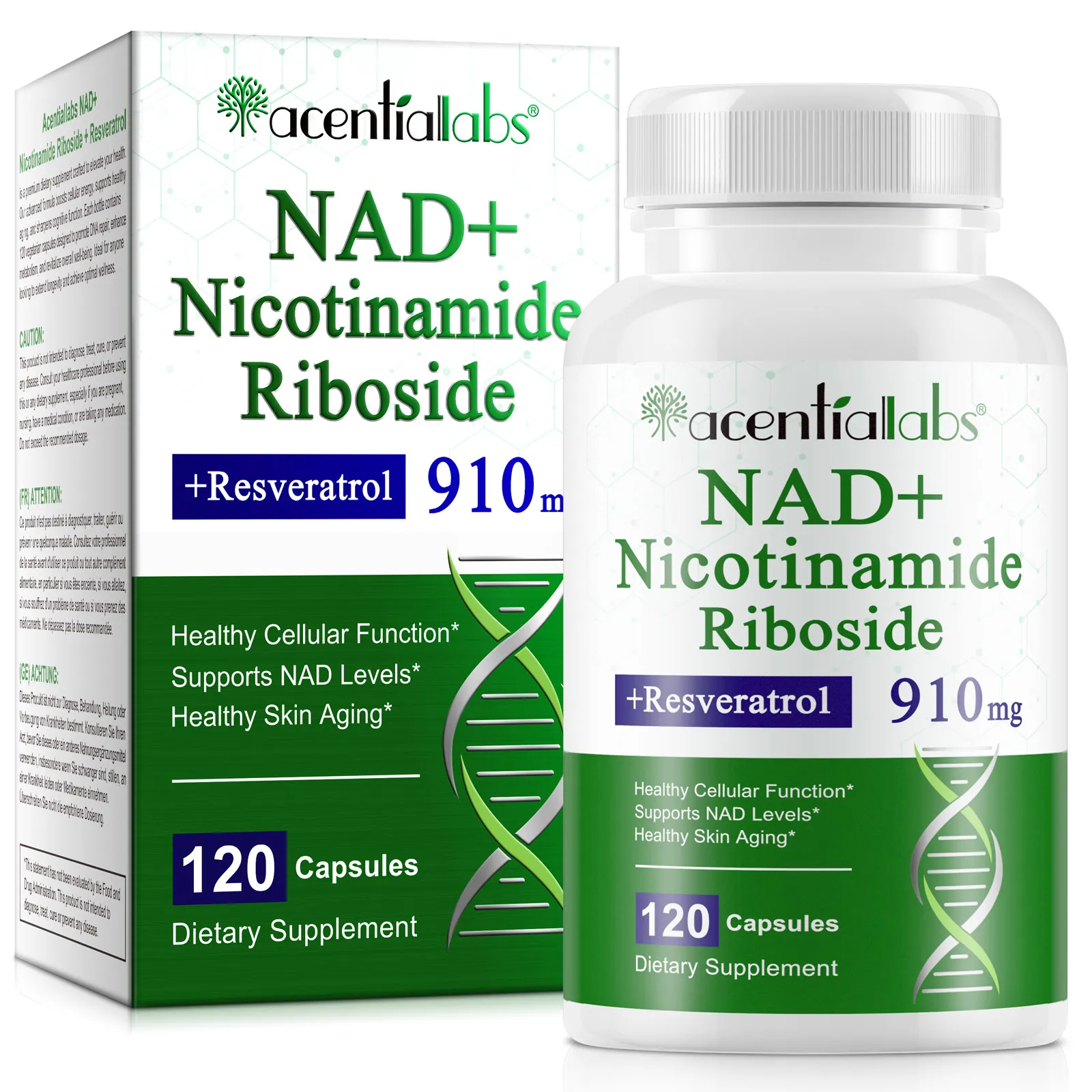 Acentiallabs anti aging nad 120 capsules nad nicotinamide riboside liposomal nad supplement capsules