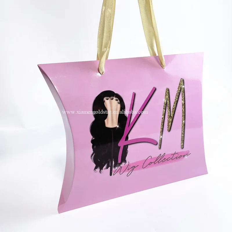 Luxury Custom LOGO Printing 1 bundle hair extension packaging wig pillow boxes with handle