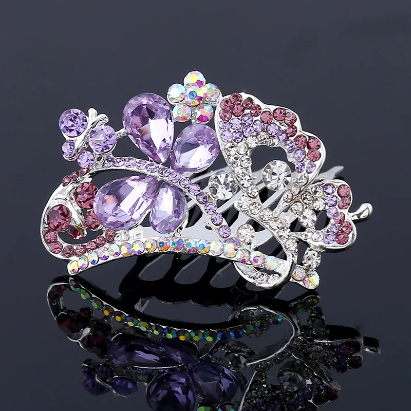 New butterfly flower children tiara crown hair accessories Bride hair comb alloy rhinestone glass tiaras